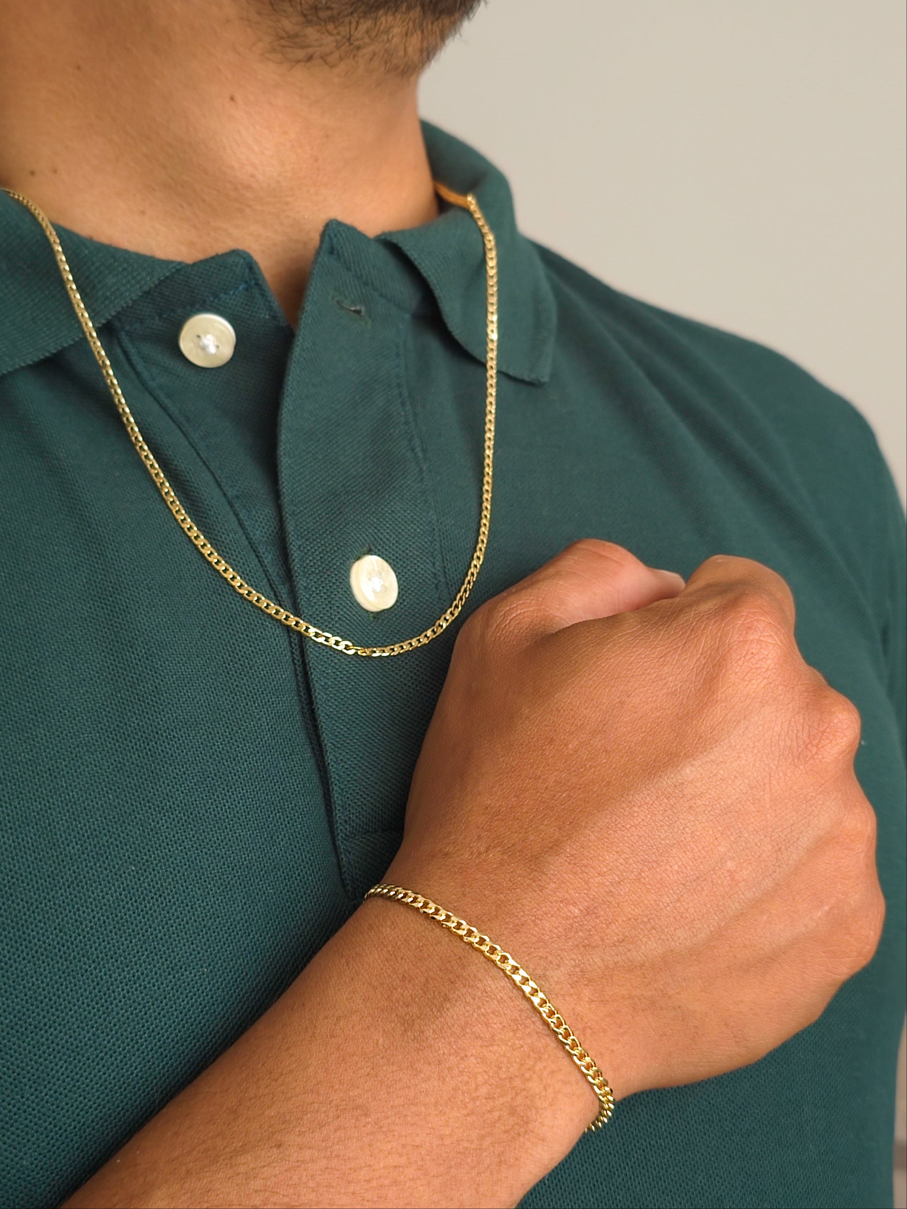 Corrente Cubana Diamantada 60cm + Pulseira Cubana