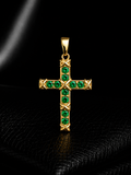 Pendente Cruz com Pontos Verde Esmeralda 3cm
