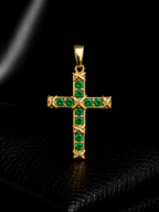 Pendente Cruz com Pontos Verde Esmeralda 3cm