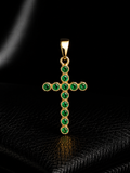 Pendente Cruz Seguida Esmeraldas Verdes 2,2cm